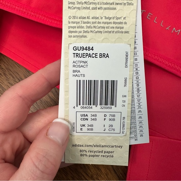 Adidas by Stella McCartney TruePace Bra in Pink. - Picture 3 of 7